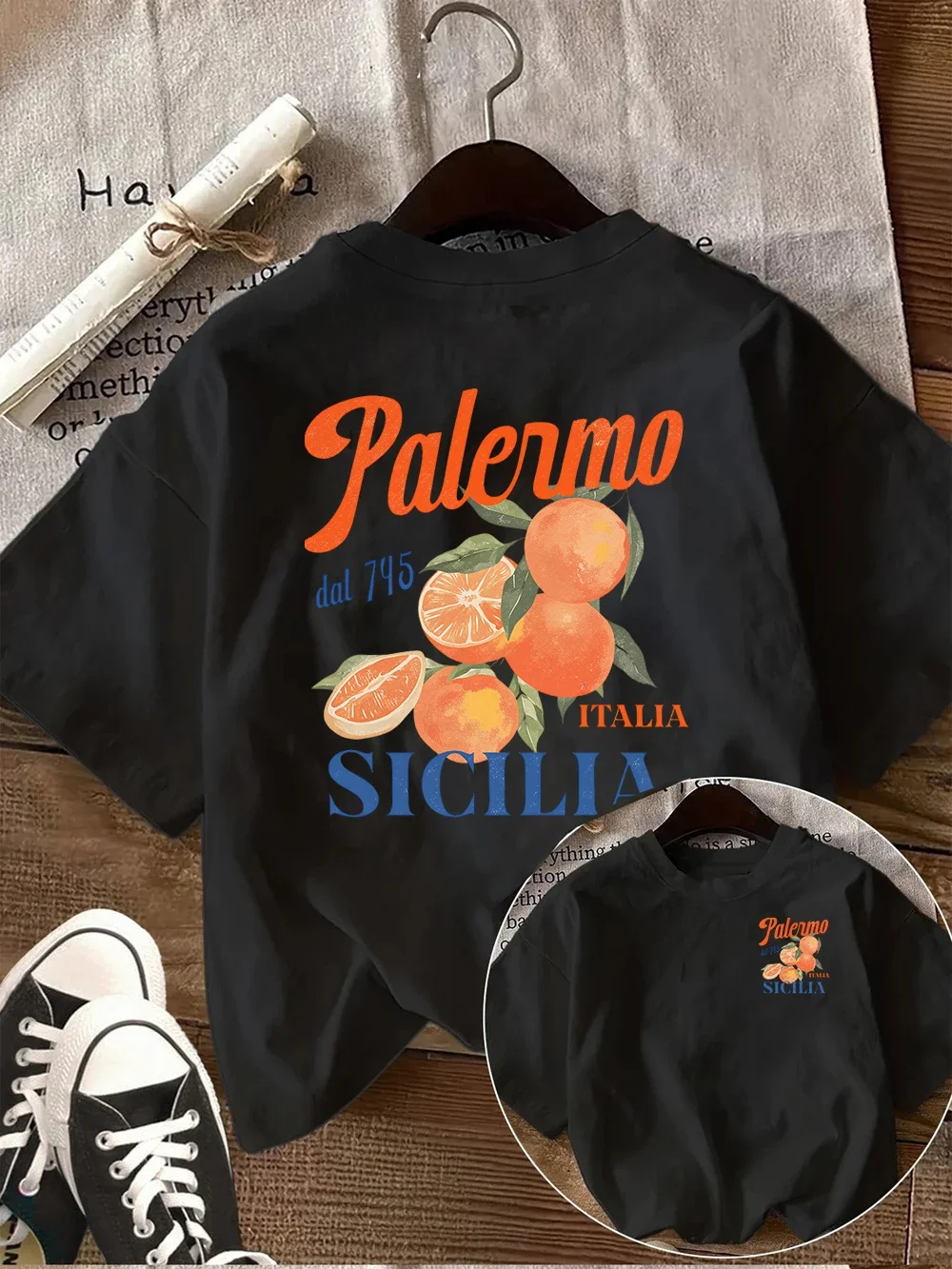 Vintage Palermo Sicilia Graphic T-shirt Retro Italian Fruit Print Tee Summer Casual Crew Neck Top Modern Unisex Streetwear