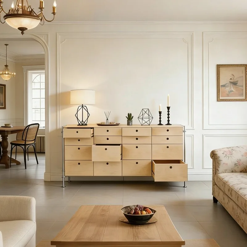 medieval solid wood chest, living room dining side cabinet, bedroom retro storage designer multi-drawer locker