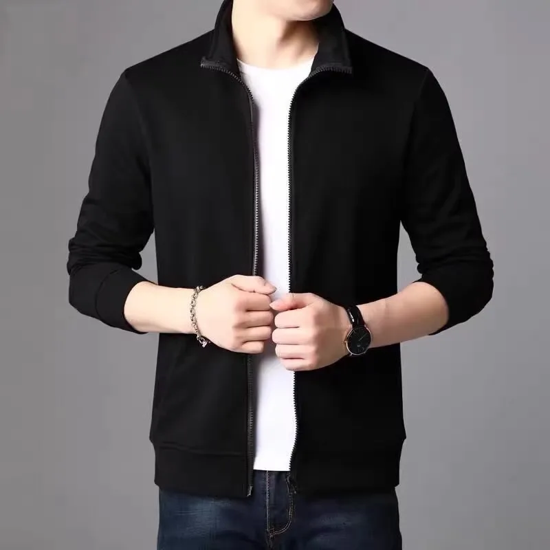 Cheap Men's Stand Collar Open Cardigan Jacket Spring Autumn Loose Fit Large Size Zipper Sweatshirt Youth Trendy Outerwear
