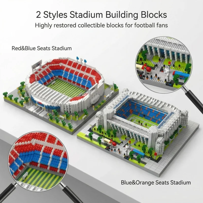 サッカー場の組み立てブロックセット、スタジアム建築用のマイクロ粒子ブロック、コレクタブルスポーツテーマの模型玩具