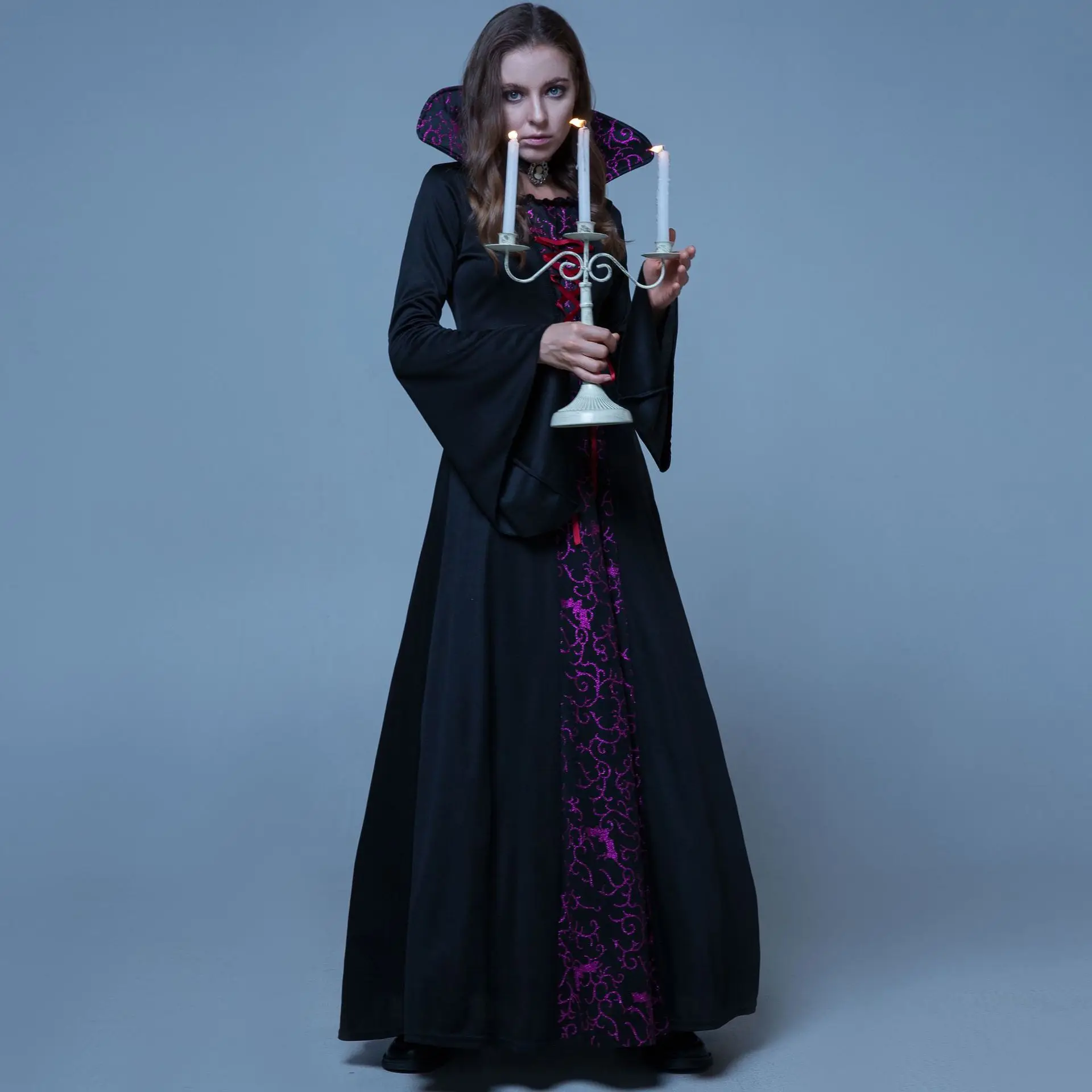 Robe de Vampire Gothique Rétro, Costume de Reine, Cour Médiévale d'Halloween