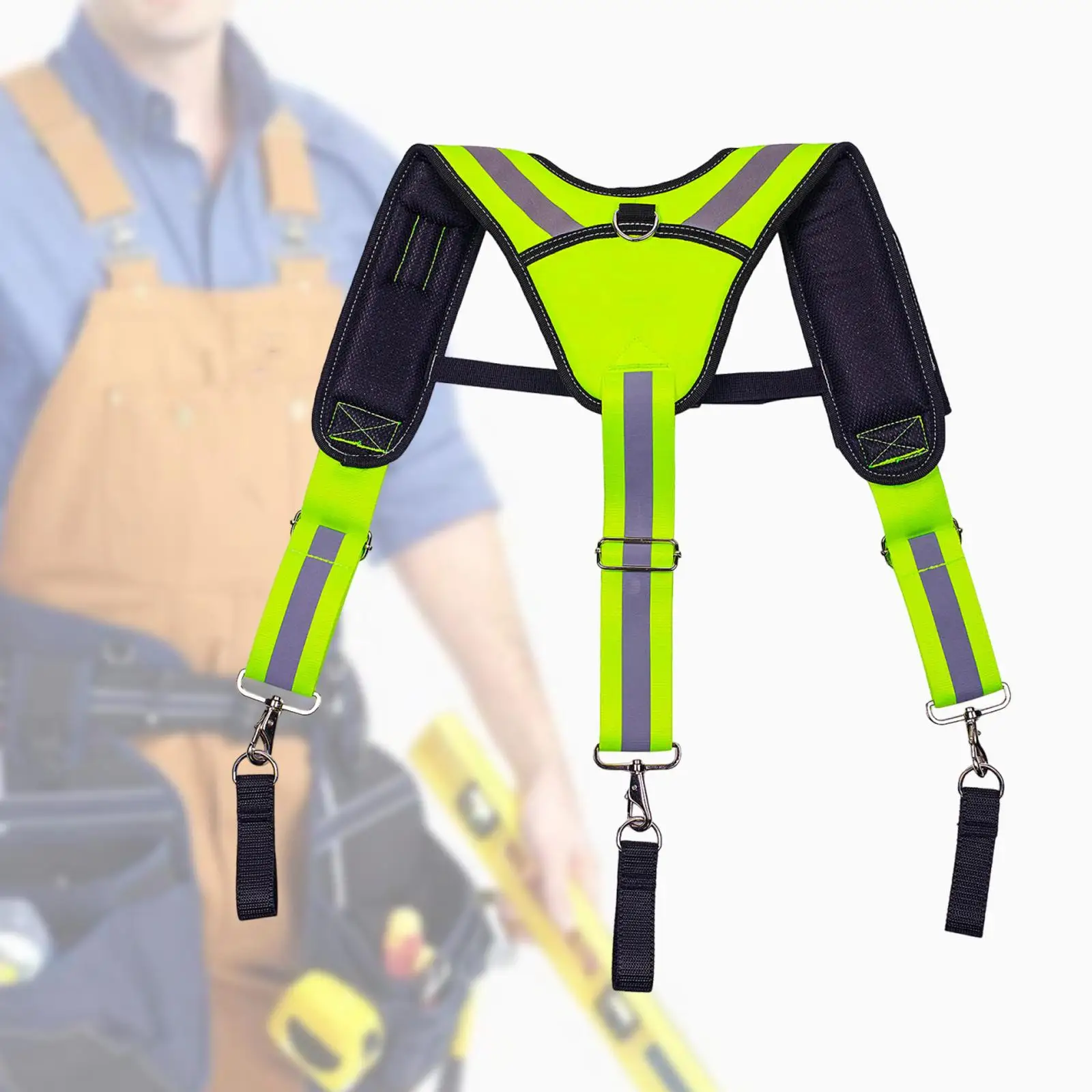 Tool Belt Suspender Tear Resistant Green Reflective Strips Comfortable Accessories for Carpenter Repairmen Electrician Handyman