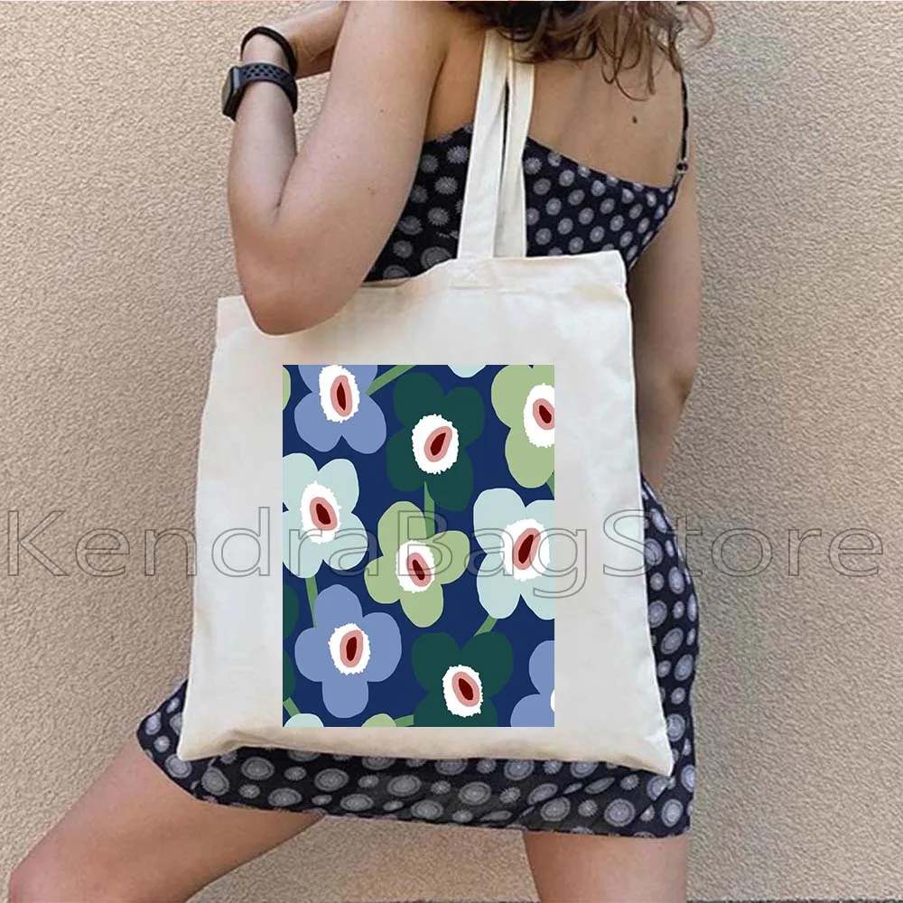 Esthetische Daisy Time Retro Bloemenpatroon Leuke Vrolijke Bloemen Scandinavische Boho Nordic Madeliefjes Canvas Tote Bag Katoenen Handtassen