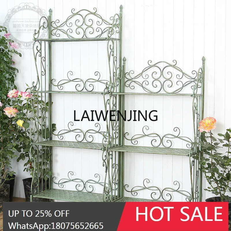 

rural retro wrought iron three or four layers flower stand indoor outdoor garden shelf