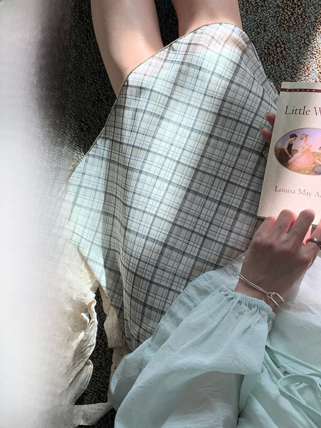 

Юбка в клетку в стиле миллениал с бантом, корейский стиль, высокая талия, А-силуэт, дышащая, приятная для кожи, из полиэфирного волокна