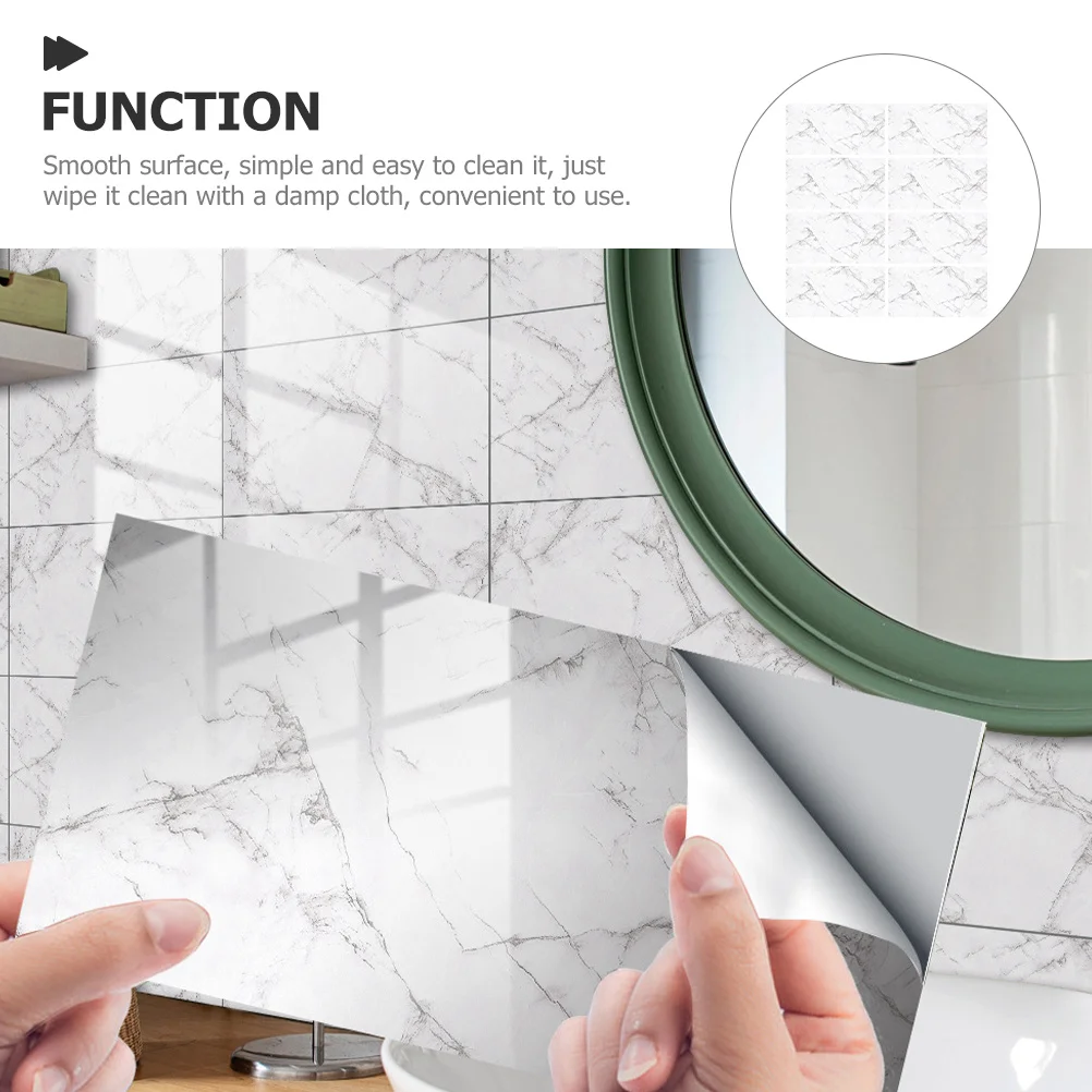 

8pcs Marble Pattern Stickers Crystal Film Tiles DIY Decorative Peel Stick Bathroom Wall Decals Tile Removable