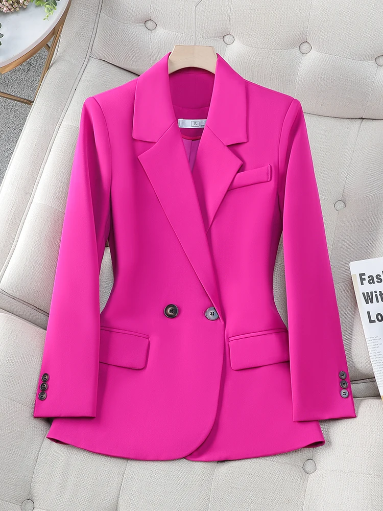 Imagem -02 - Jaqueta Formal de Manga Comprida Feminina Blazer Monocromático Rosa Preto Café Outono Inverno Senhoras Feminina Roupa de Trabalho Moda