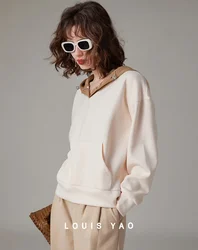 LOUIS YAO 2024 Spliced Color Hooded Casual Top Autumn Style Simple Loose Versatile Shoulder Long Sleeved Women's Hoodie