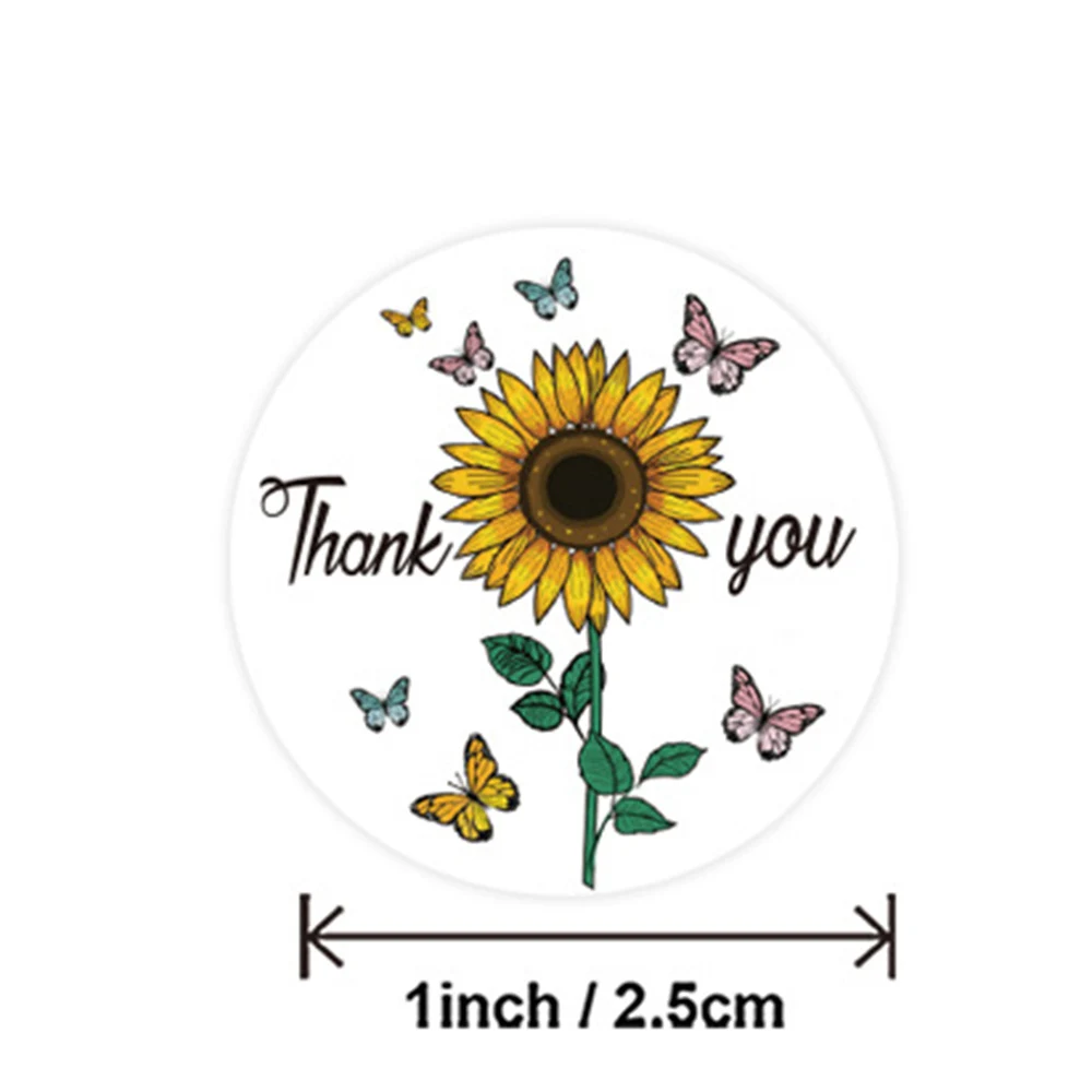 1 Inch 50-500Pcs Sunflower Flowers Thank You Label Sticker For Gift Card Package Party Wedding Wrapping Small Business