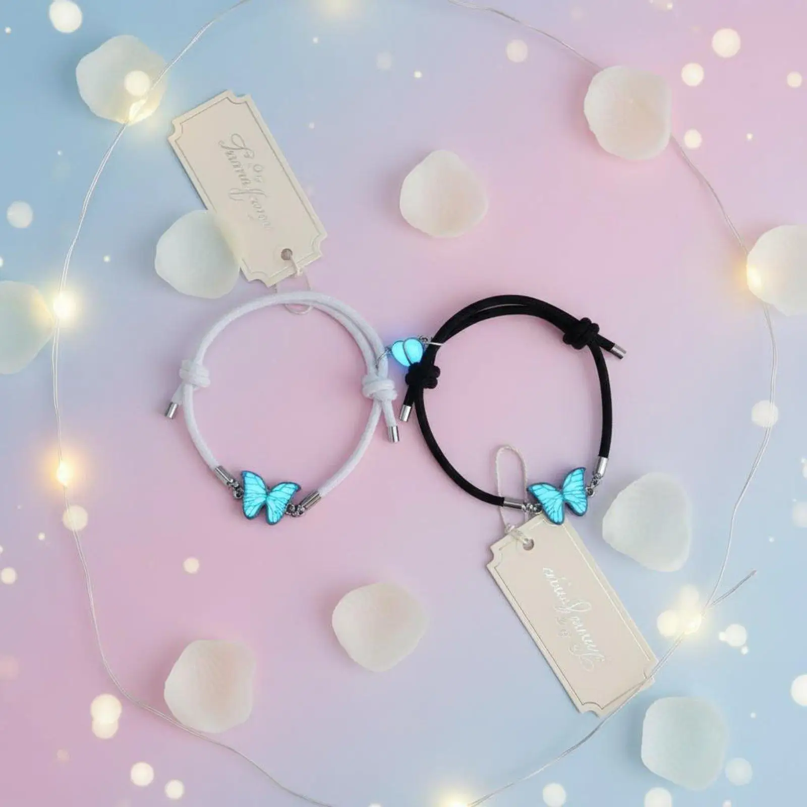 Glow in the Dark Butterfly Bracelet Set for Couples Split Heart Design Braided Rope Handmade Gift