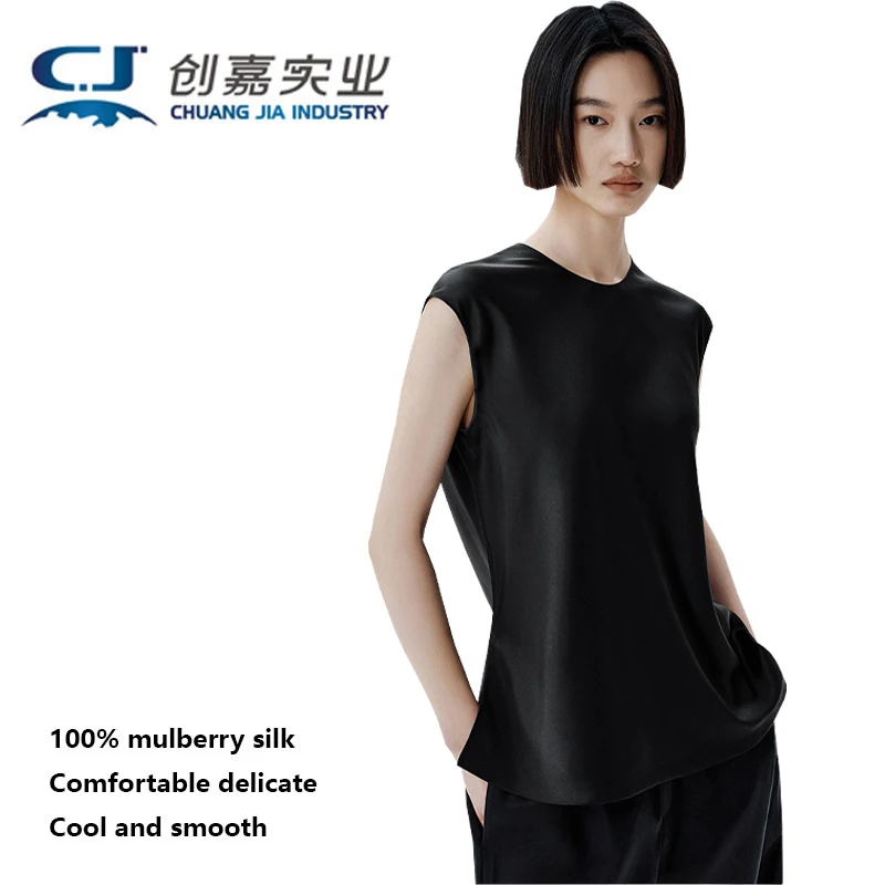 High-end Natural Silk Women's Blouse Simple Style Sleeveless Top Suitable for Outdoor Leisure in Spring Summer, Comfortable Cool