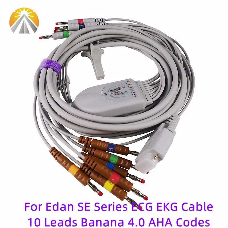 For EDAN ECG Cable SE-1 SE-3 SE-601A One Piece ECG Cable 10 Lead Wires DB 15 Pin Banana 4.0 AHA AAMI Standard 10K Resistor