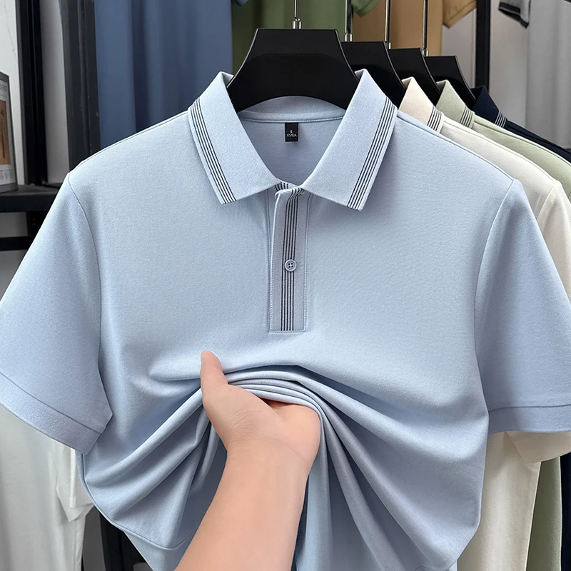 2026 New Arrival Trendy Polo Shirt Men Summer Classic Solid Business Tops Short Sleeve Cotton T-shirt Male Casual Clothes