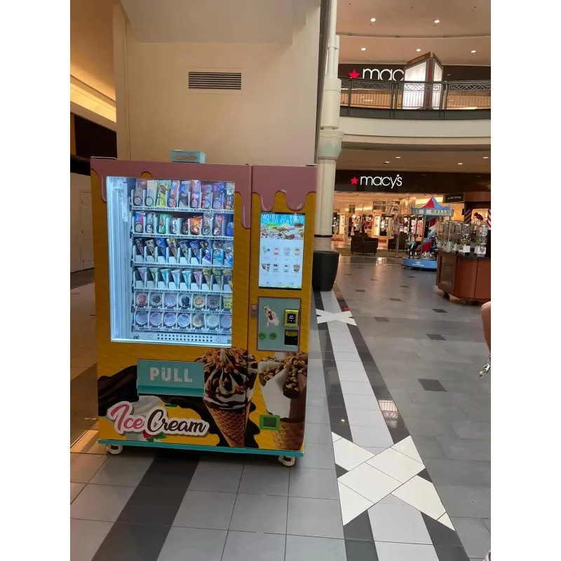 ماكينة بيع الآيس كريم بتصميم جديد لعام 2021 (تشغيل ذراع الروبوت، آيس كريم ناعم/زبادي مجمد + دعم فيديو عبر الإنترنت)