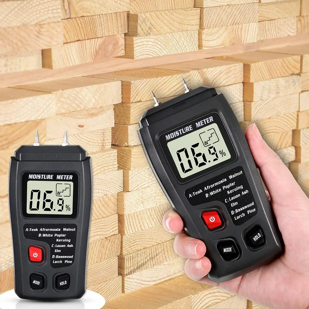 Measuring Tool Timber Damp Detector with Large LCD Display Digital Wood Moisture Meter 0-99.9% Two Pins Wood Humidity Tester