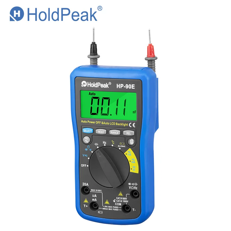 Imagem -02 - Holdpeak-multímetro Digital Profissional Medida Instrumento Alcance Automático Multímetro com Data Hold Teste de Bateria Hp-90e