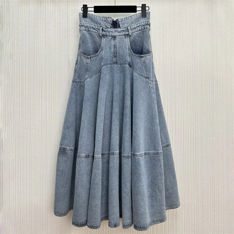 

Women's skirt New washed pure cotton long skirt for autumn 2025 High waisted slim women's half skirt denim skirt A-line skirt