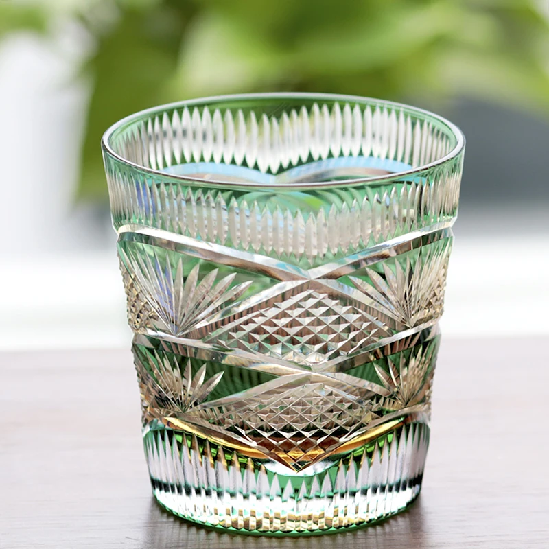 

Edo Kiriko Whisky Cup Hand-blown and Hand-carved Green Crystal Glass with Exquisite Gift Box And Precise Packaging Green Cups