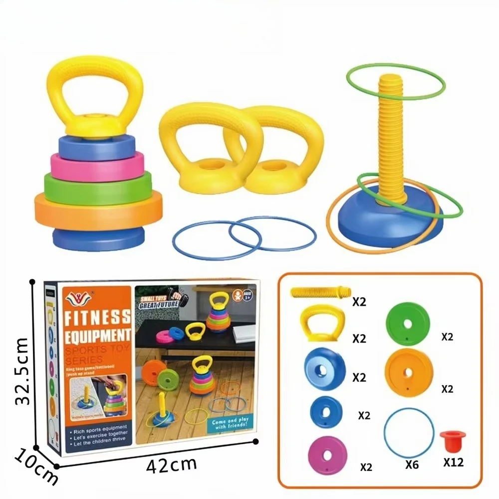 Adjustable Fitness Weight Toy Set with Dumbbell Kettlebell and Barbell Portable Pretend Workout Equipment Play Gym Toy