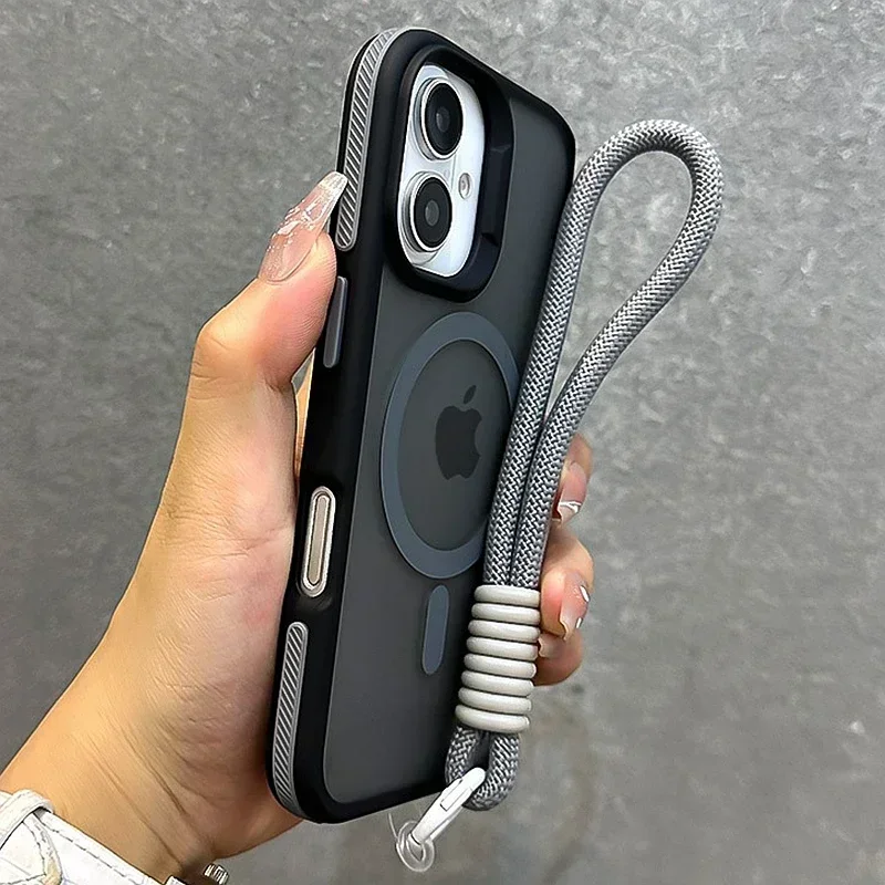 الفاخرة مع الحبل Magsafe ماتي جراب هاتف آيفون 17 11 12 13 14 15 16 17 برو ماكس الهواء المغناطيسي الوفير الخلفي حالات غطاء