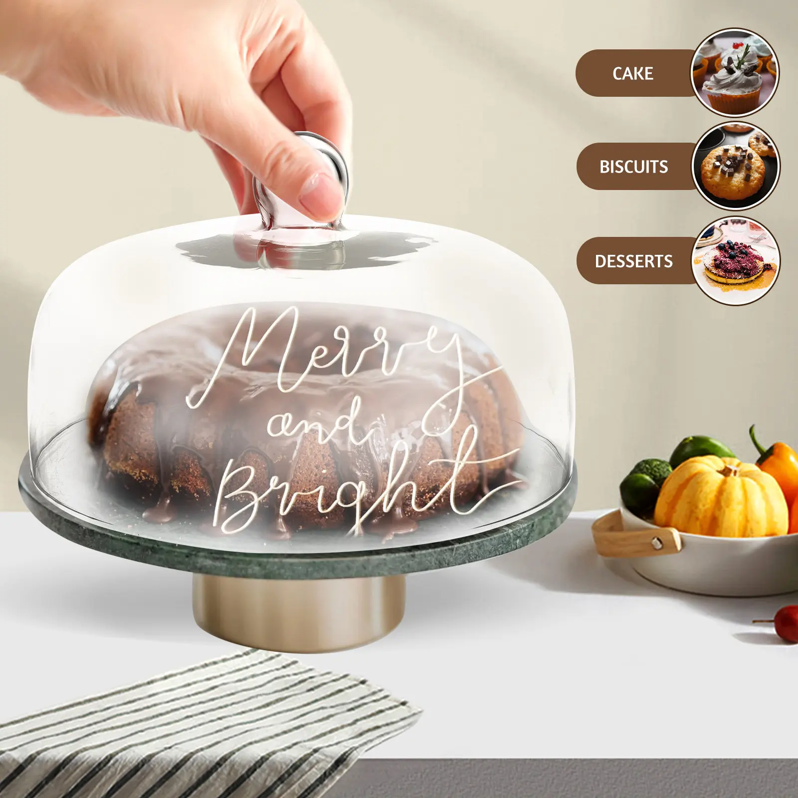 

Clear Glass Cake Dome Cover 1 Piece Food Grade Transparent Dessert Protector for Cakes Pastries Cupcakes Bakery Display