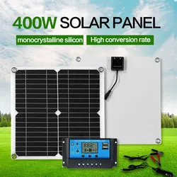 400W elastyczny Panel słoneczny 12V ładowarka podwójny USB z kontrolerem 10A-60A ogniwa słoneczne Power Bank do telefonu jacht samochodowy RV