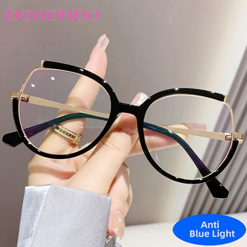 

Retro Luxury Brand Designer Oversized Round Metal Frame Eyeglasses Men Women Fashion Reading Computer Anti Blue Light Glasses