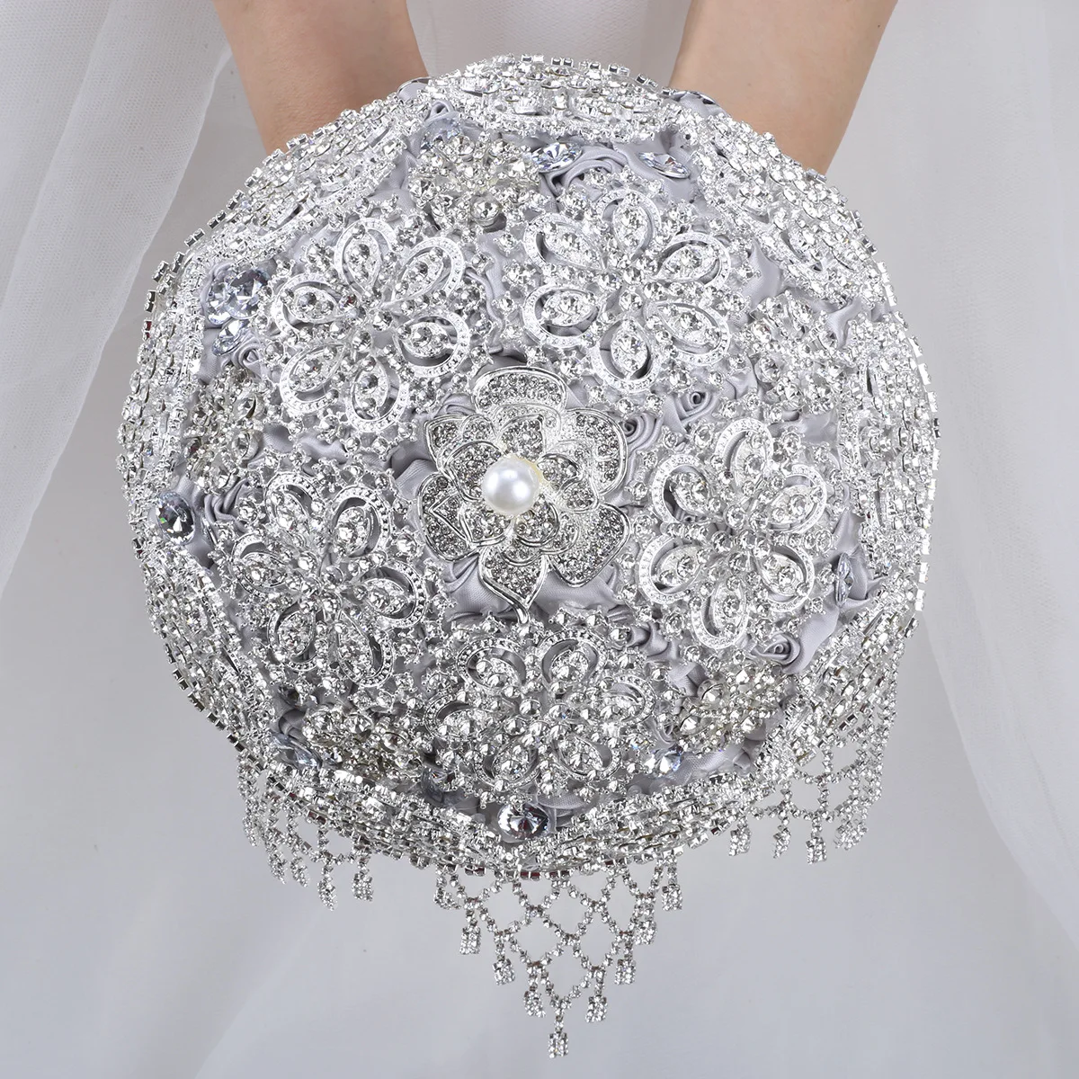 Fontes de casamento prata cheia diamante noiva segurando bouquet noiva casamento strass exploração flores bouquet de noiva para casamento