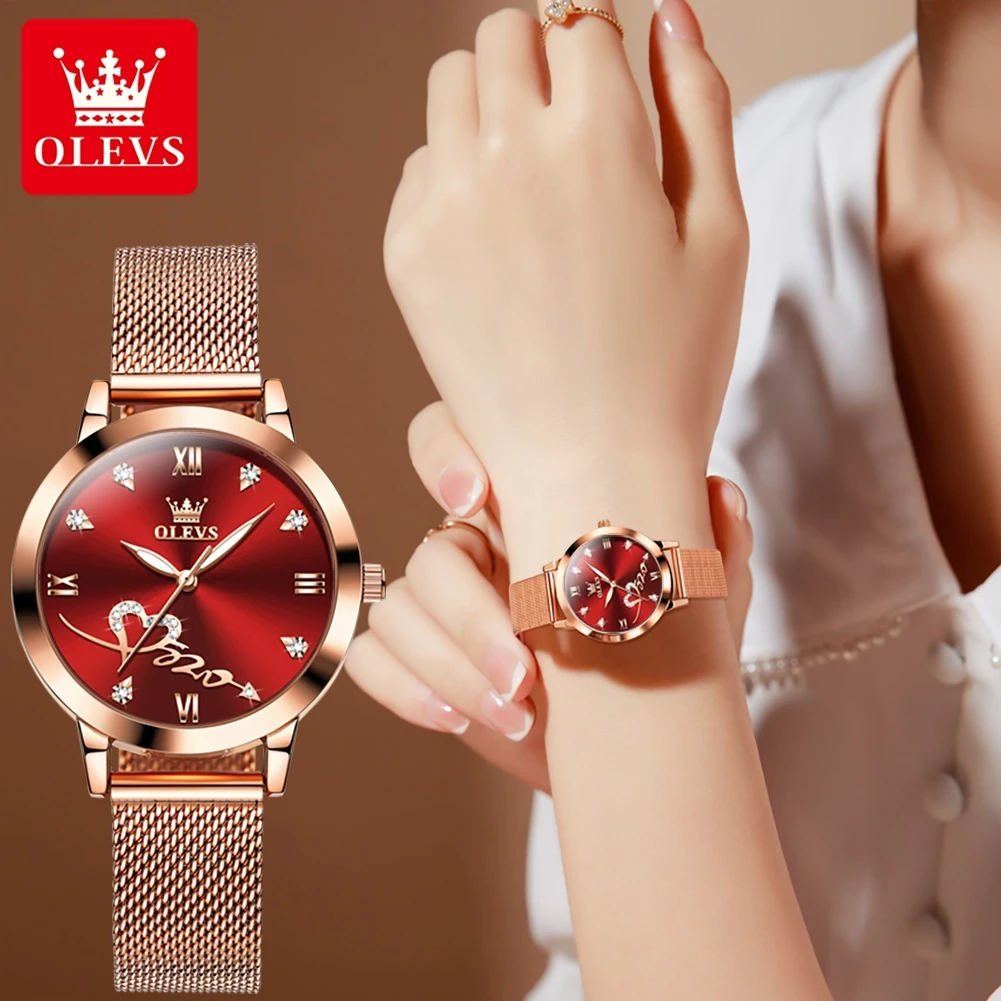 OLEVS-Reloj de pulsera de cuarzo para mujer, pulsera con forma de corazón, correa de acero milanesa de diamante, reloj impermeable a escala romana, 5530