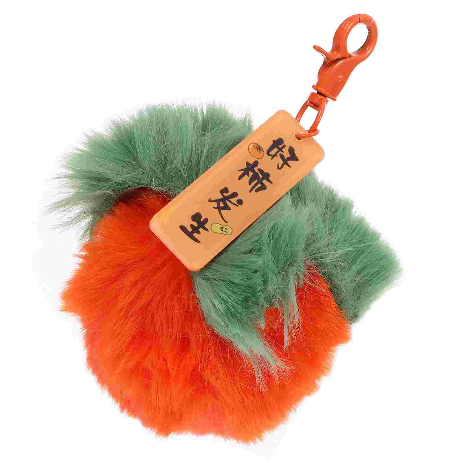 Phone Lanyard Pompons Keychain Ladies Wallet Fluffy Keyring Orange Faux Fur Locket
