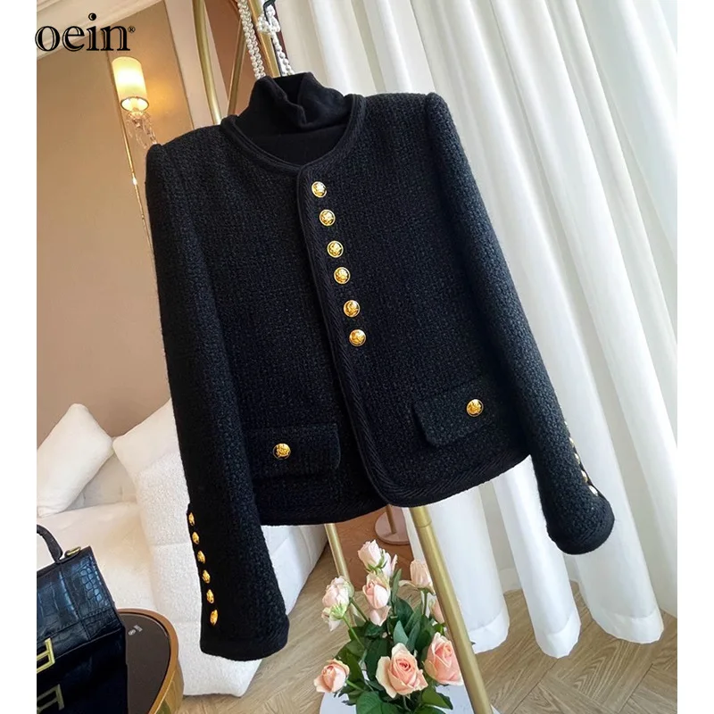 [oein]New Style With A Unique Feel, Super Good-looking High-end Fragrance, Black Short Jacket For Women In Autumn And Winter