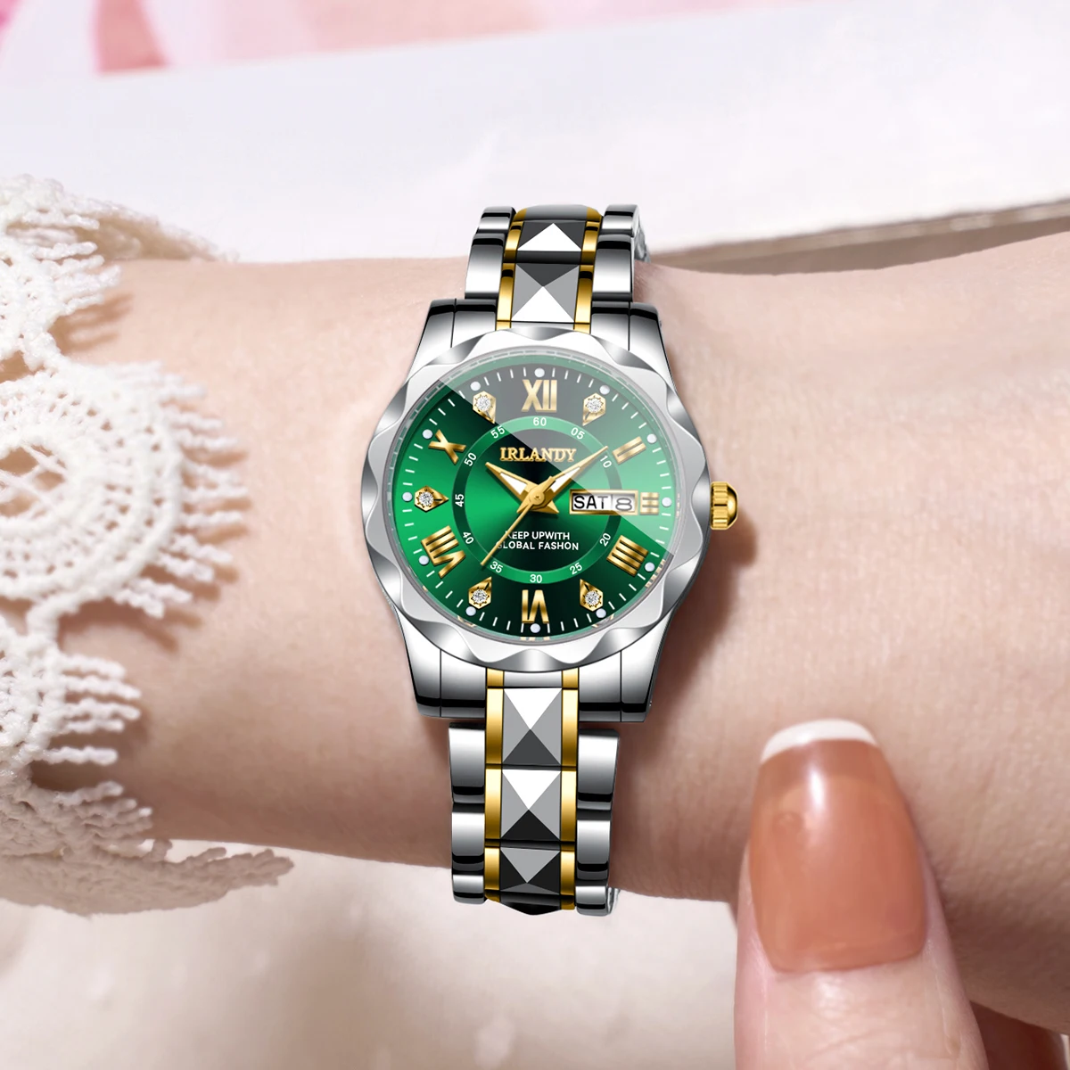 高級ラインストーンローマンダイヤル女性用クォーツ時計ステンレ - Luxury Watch Lady のレビューと価格