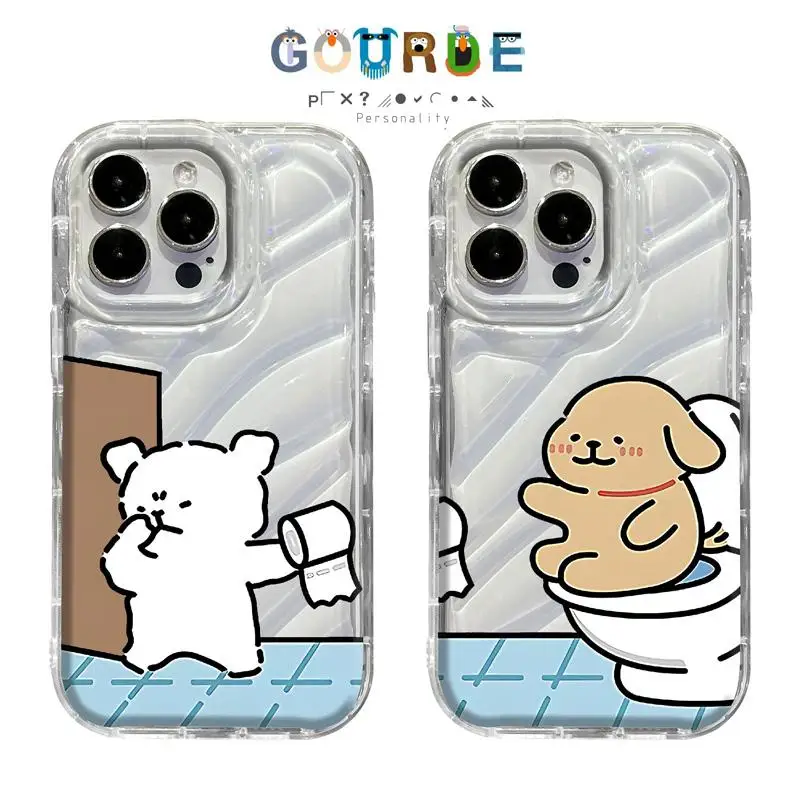 

Gourde Funny Animal Dog Couple Phone Case For iPhone 16 15 14 13 12 11 Pro Max XR XsMAX 7 Clear Shockproof Soft TPU Cover Funda