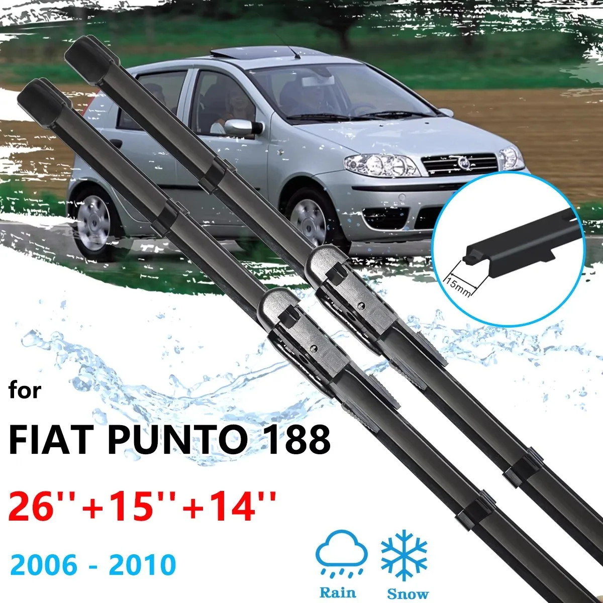 

For Fiat Punto Classic 188 MK2 2006~2010 Front Rear Wiper Blades Brushes Windshield Windscreen Cutter Auto Replacement Parts