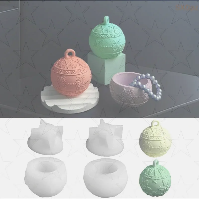 عيد الميلاد كرة مستديرة جرة قالب من السيليكون مع الأغطية DIY بها بنفسك اليدوية ملموسة الإغاثة الثلوج التوت المعطرة شمعة قوالب سفينة عيد الميلاد ديكور