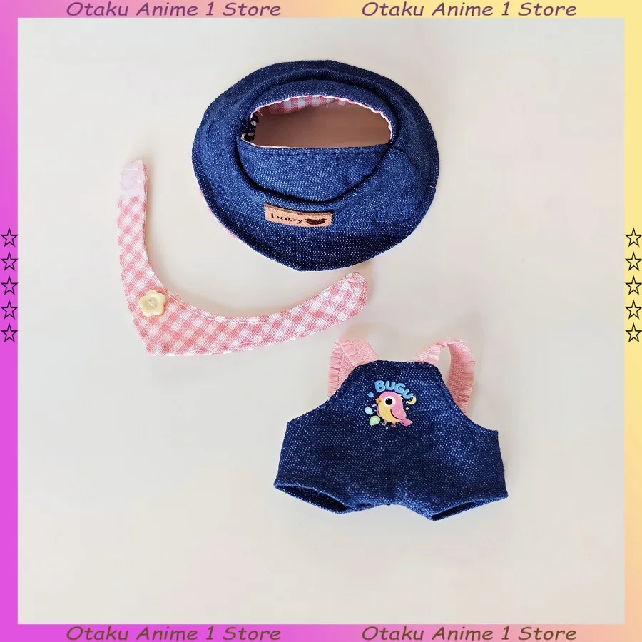 라부부 4.0 의류 귀여운 버킷 햇 비브 서스펜더 바지 세트 미니 플러시 인형 의류 패션 인형 액세서리 선물