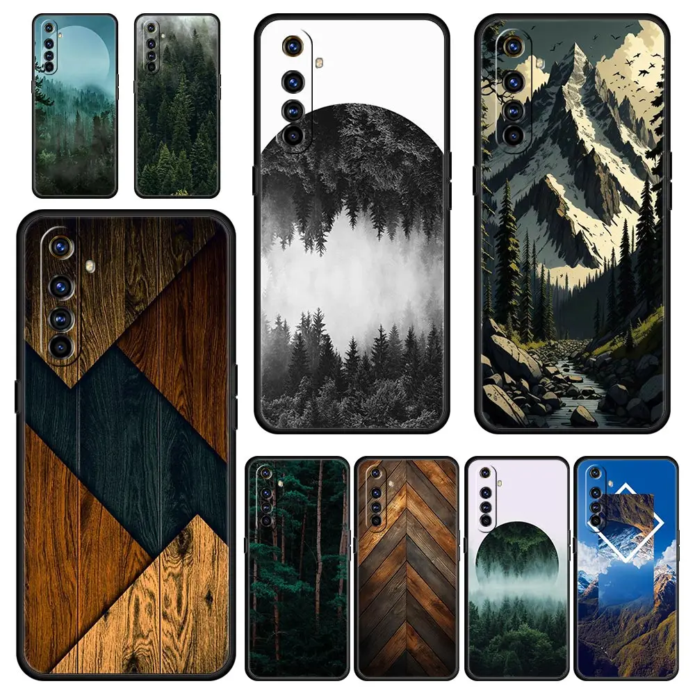 

For Realme GT Neo 2 3 3T 5 Phone Case For 12 11 5G 10 9 8 5G 7 6 GT5 GT3 GT2 Pro Plus C21 C11 C25 C35 Cover Forest Geometry Wood