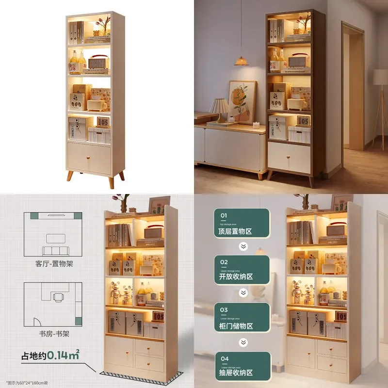 Floor to Ceiling Bookshelf Multi Layer Storage Display Cabinet for Living Room Home TV Stand Area Wood Shelving Unit