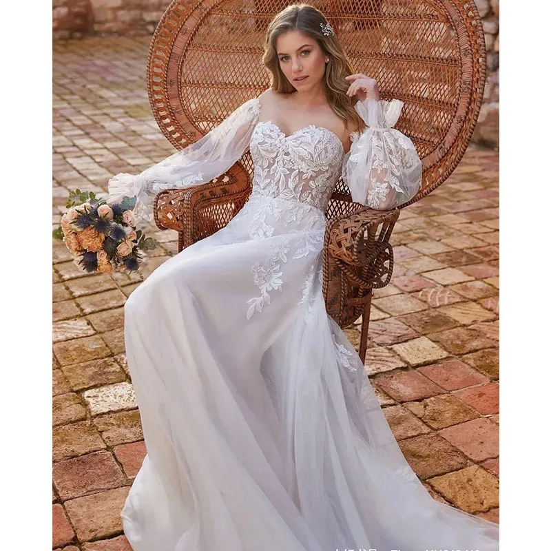 Vestidos de casamento sem alças vintage com mangas destacáveis, vestido de noiva sem costas, apliques de renda, vestidos formais, querida, 2 maneiras de usar