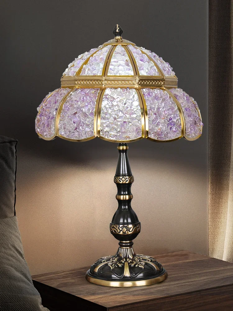 Crystal agate Nordic post-modern light luxury desk lamp living room bedroom bedside decoration all-copper desk lamp