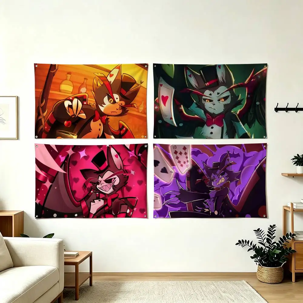H-Husk Hazbin Hotel Flags for Bedrooms Home Decor Items Outdoor Decors Garage Decoration Flaga