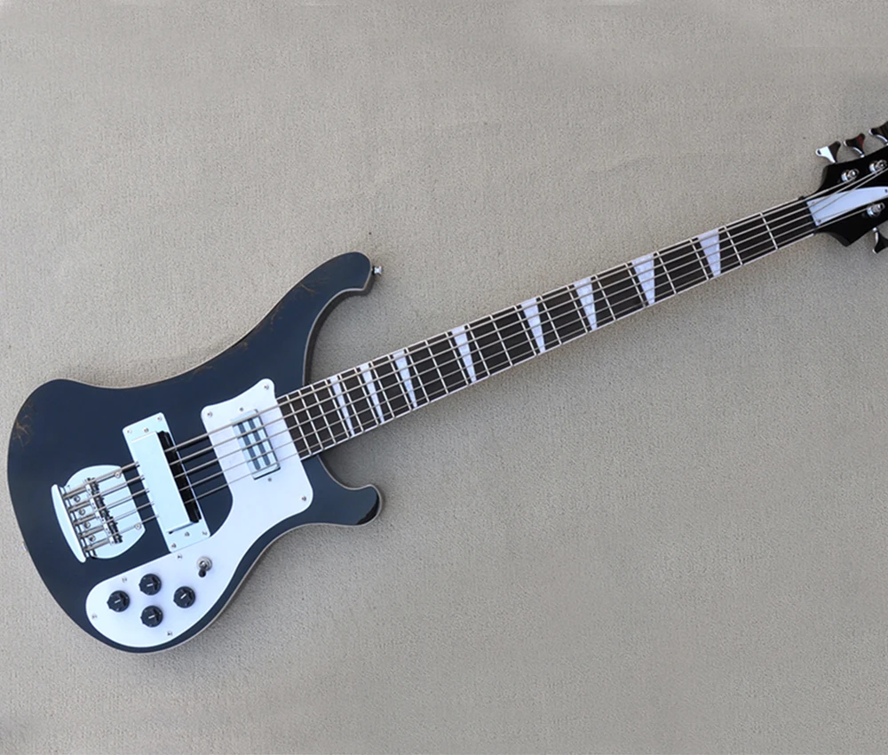 

5 Strings Black Electric Bass Guitar with 22 Frets,White Pickguard,Rosewood Fretboard