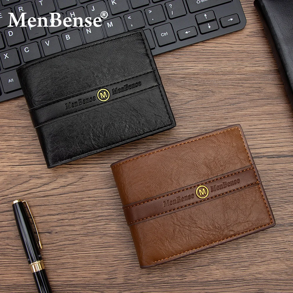 Vintage men's short wallet splicing multi-snap zipper coin pocket change large capacity thin wallet