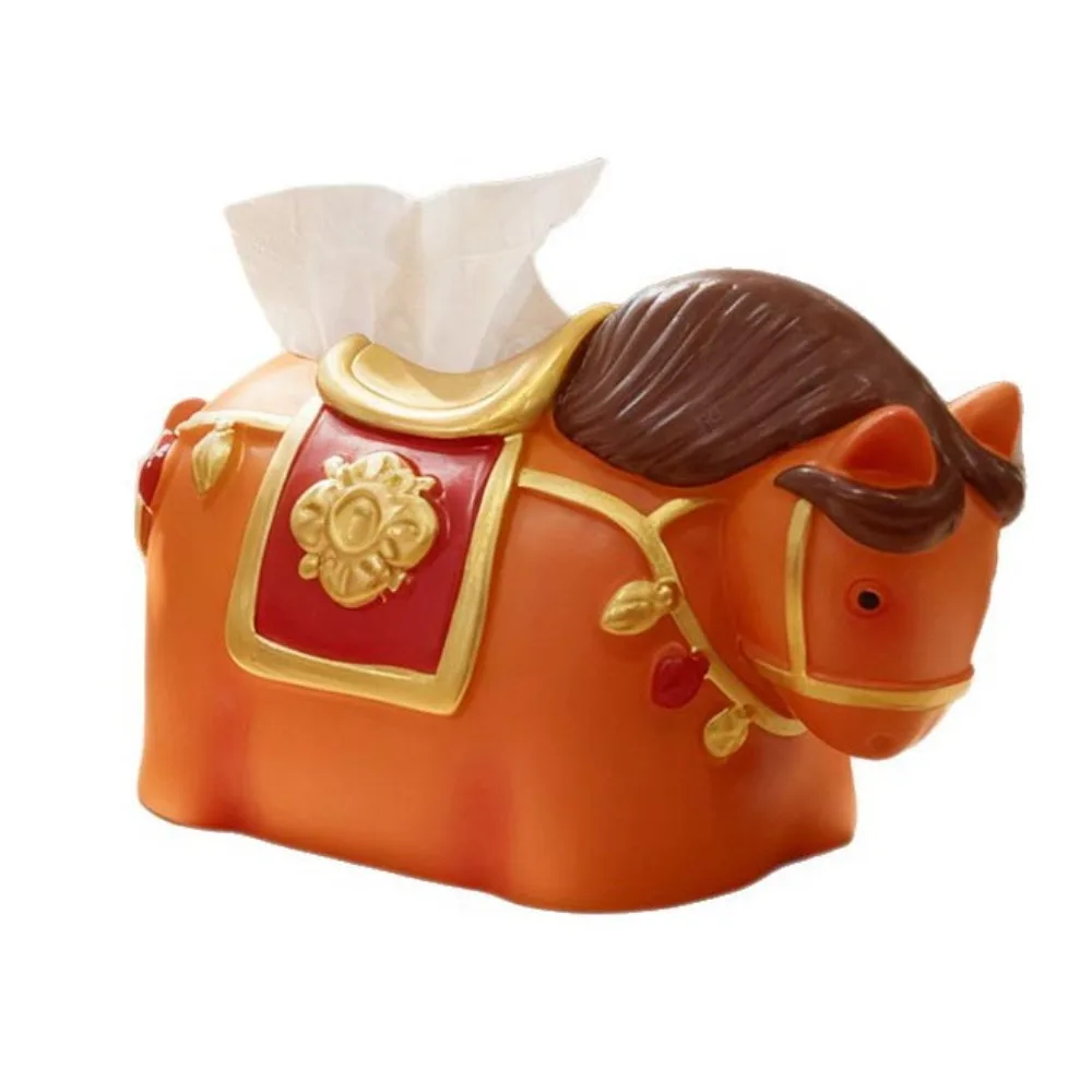 Figure Model Horse Year Tissue Box Decorative Doll Toy Horse Tissue Storage Box Cartoon Collectible Zodiac Horse Model Toy