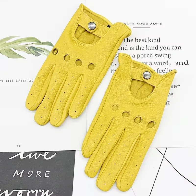 High-end Real Leather Men's Driving Gloves Women Lightweight Motorcycle Sports Riding Gear Thin Breathable Motorbike Gloves