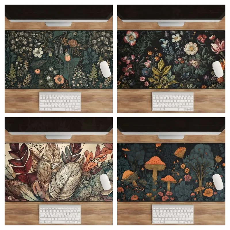 

Dark Cottagecore Mat Floral Desk Mat Botanical Mouse Pad Bohemian Feather Design Mouse Pad Office Desktop Decor Anti-slip Mat