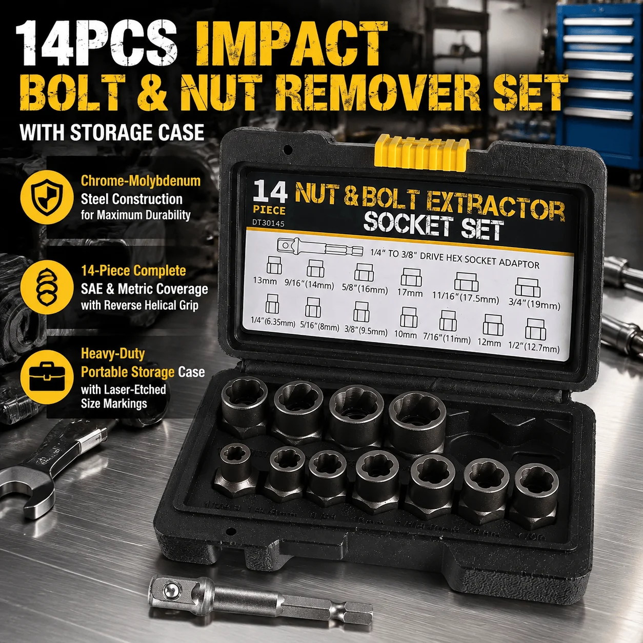 Bolt Extractor Set Bolt Remover Chrome Molybdenum Steel Damaged Screw Extractor Impact Wrench Socket Automotive Repair 3/8 Drive