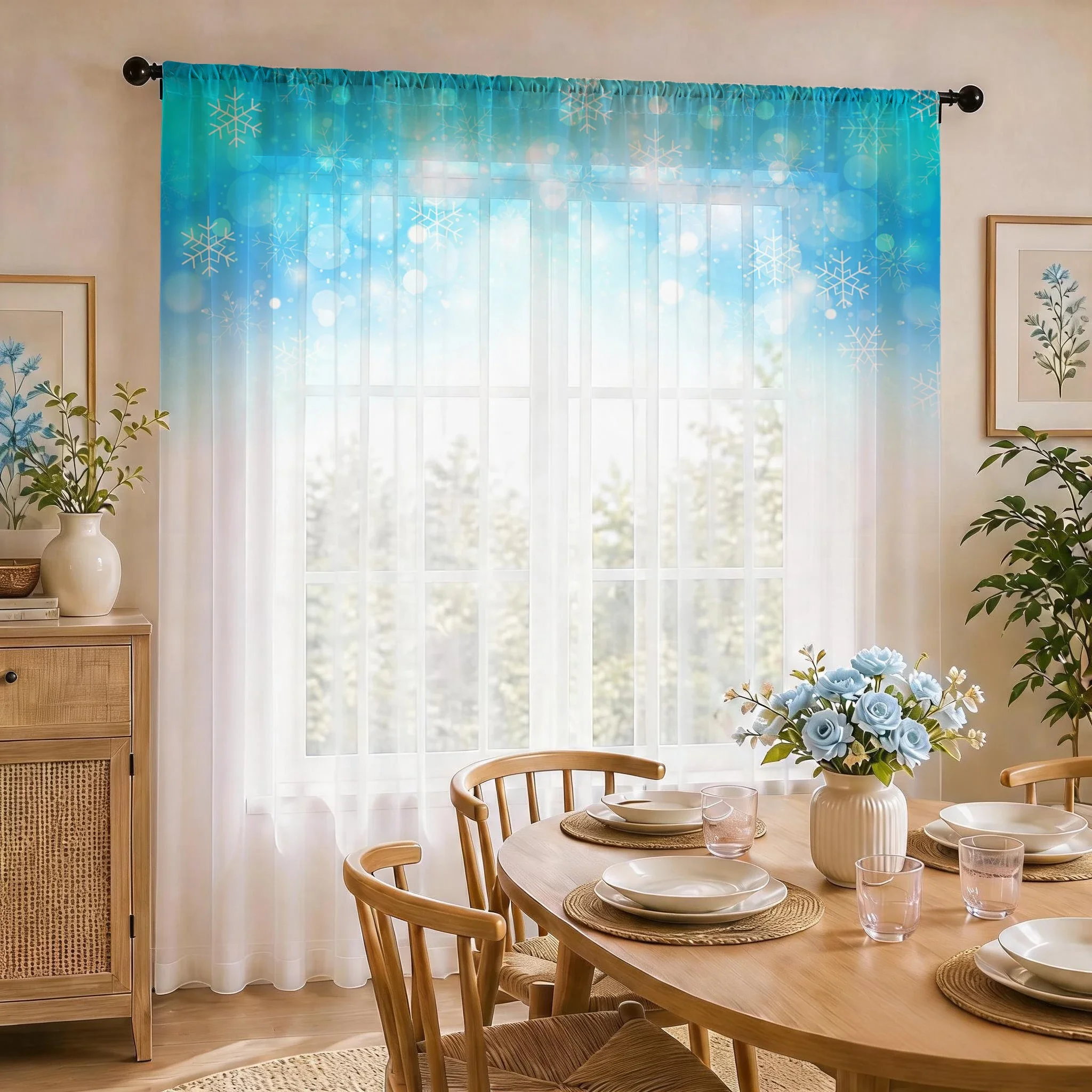 Floral Gradient Sheer Curtain, Good Quality Light Reducing Privacy Voile for Living/Bedroom/Kids Room,Mother's Day Gift