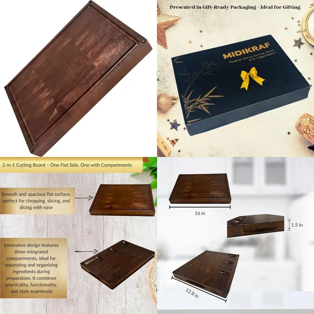 

Большая двусторонняя разделочная доска из дерева акации и сервировочный поднос — набор разделочных изделий премиум-класса с отделениями и нескользящей ручкой