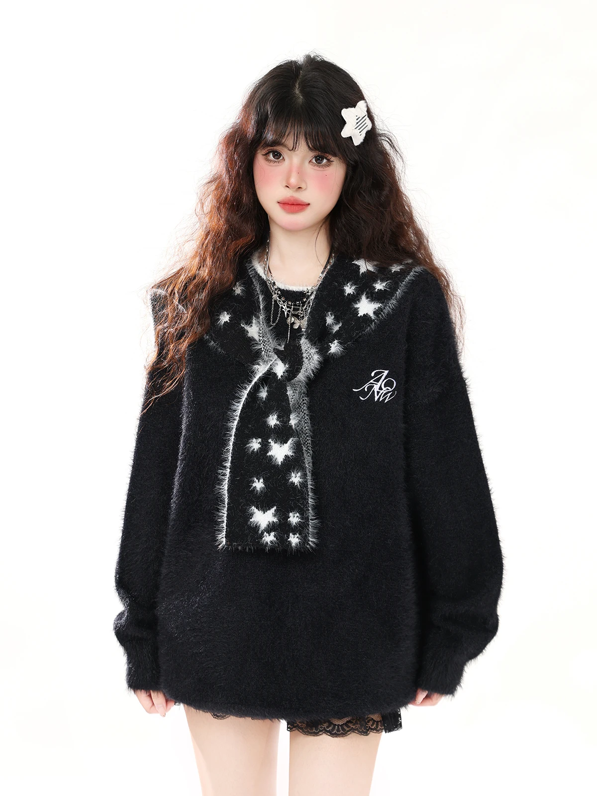 

Комплект из двух предметов ENJOG American Sle Star: свободный вязаный топ и свитер для женщин, осенний дизайн, стиль «Spicy Girl»